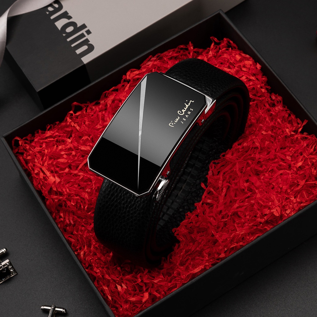 Thắt lưng Pierre cardin mặt kính logo vàng bản dây 3.5cm 1b