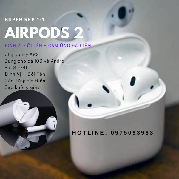 [AIRPODS 2] Tai Nghe Bluetooth AirPods 2 Cảm Ứng Đa Điểm, Tự Động Kết Nối - Định Vị Đổi Tên Dùng Cho Cả Ios Và Androi