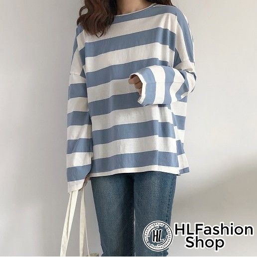 Áo Thun Tay Dài Oversize sọc trắng in vi tính mềm mại | BigBuy360 - bigbuy360.vn