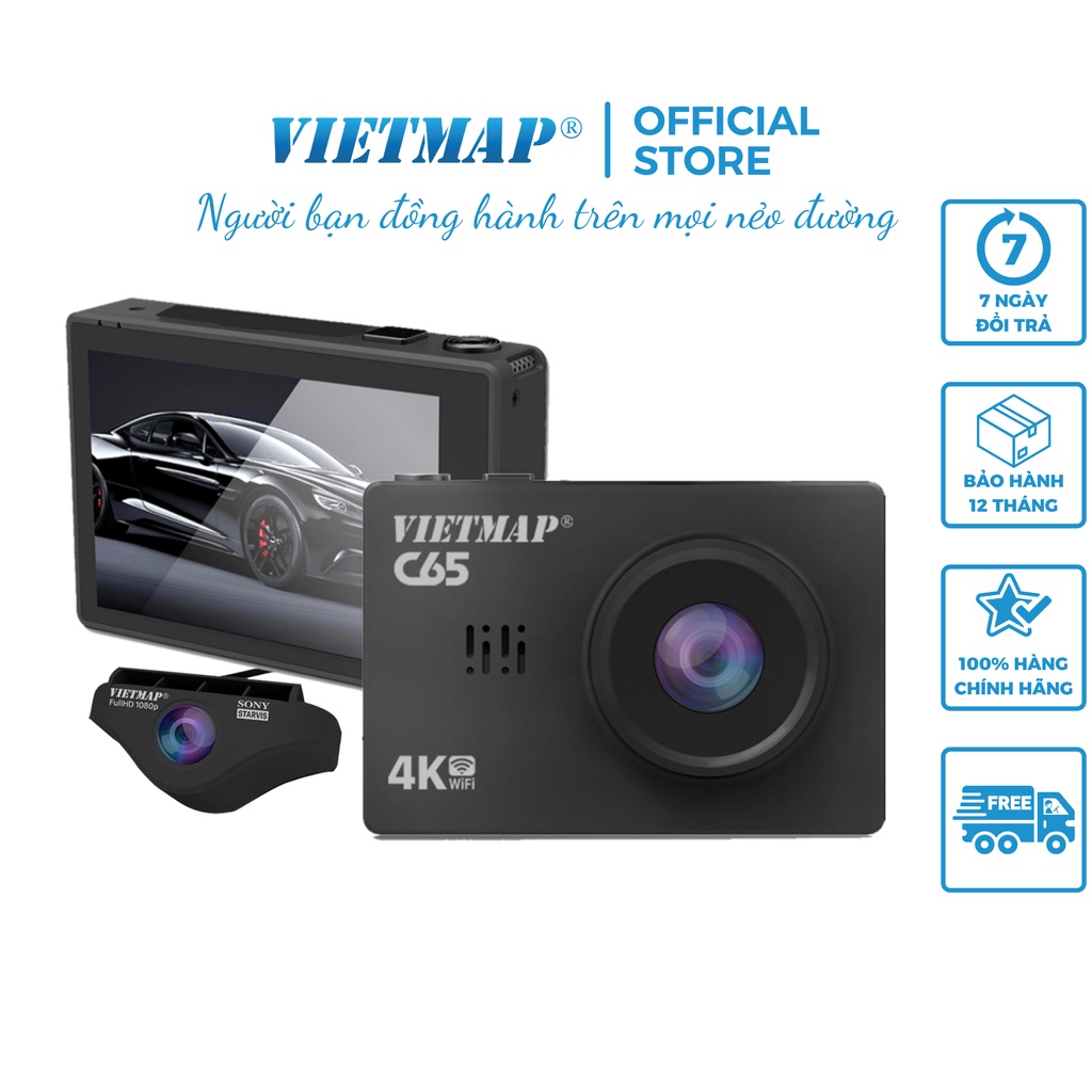 VIETMAP C65 - Camera Hành Trình Ô Tô Màn Hình Cảm Ứng+Thẻ 32GB - Hàng Chính Hãng