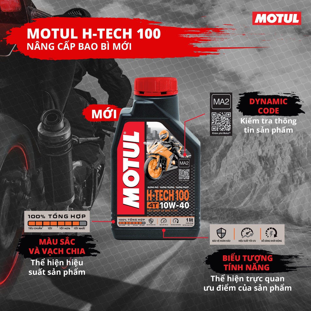 Nhớt tổng hợp xe Exciter, mô tô PKL Motul H-Tech 100 4T 10W40 1L