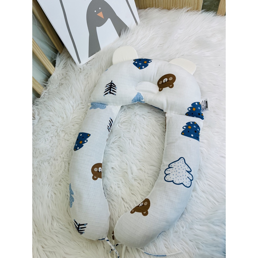 Gối chữ U cho bé MonMon vừa làm gối chống bẹp đầu gối ôm gối chặn cho bé ngủ ngon chống giật mình