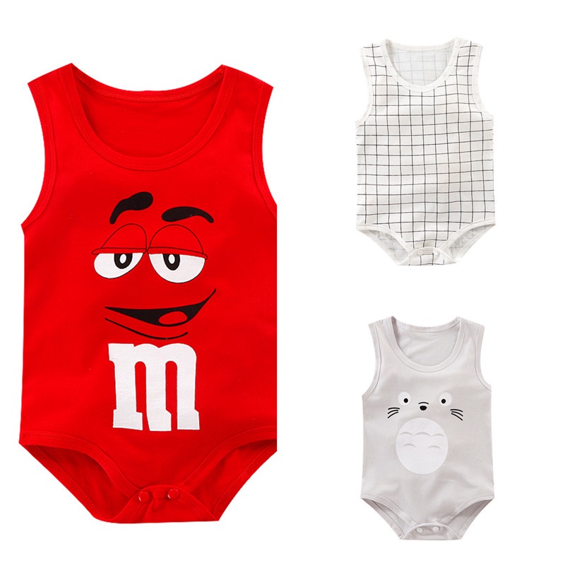 Bộ Áo Liền Quần Sát Nách Vải cotton In Hoạt Hình Dễ Thương Cho Bé Sơ Sinh