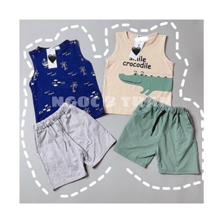 Set 2 bộ ba lỗ bé trai cotton