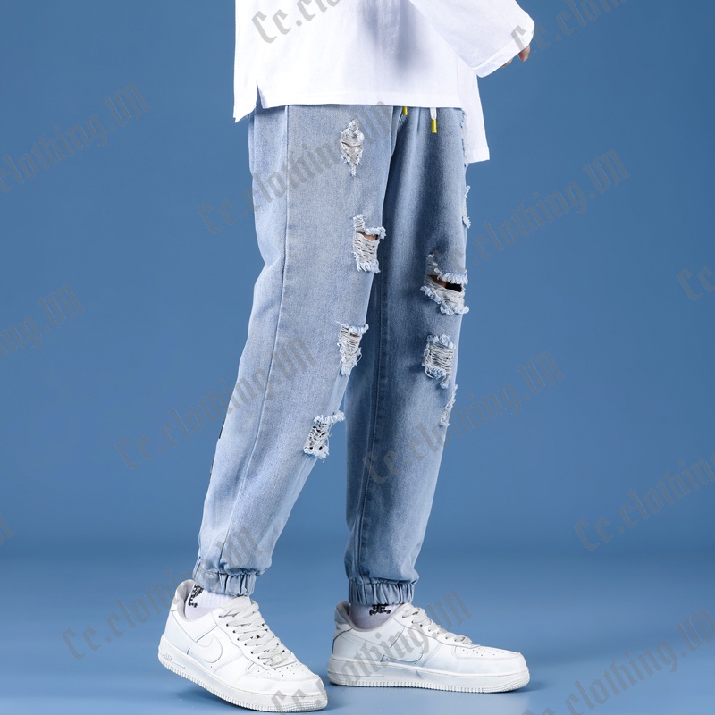 Quần Jeans Nam Jeans Unisex Rách Gối Chất Jean Cotton Co Giãn Dáng Ôm Thời Trang | BigBuy360 - bigbuy360.vn