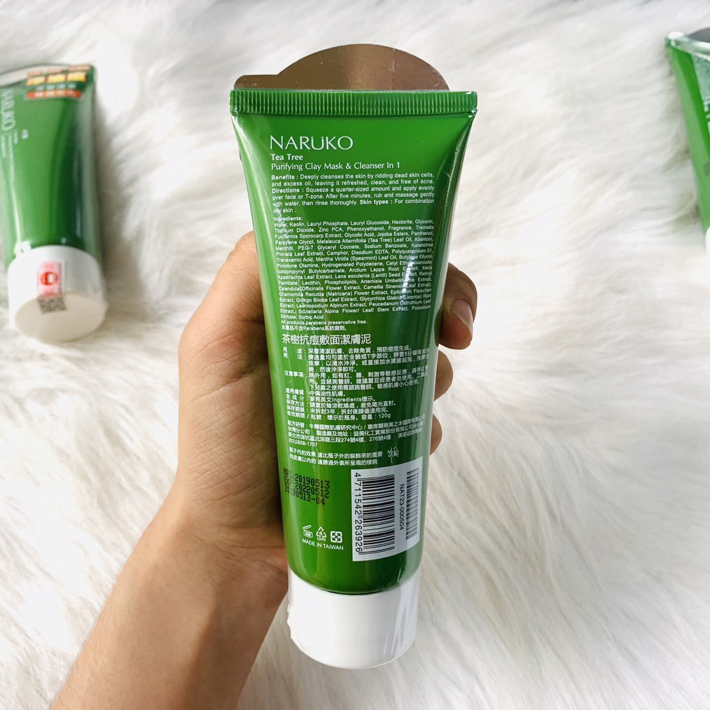 SỮA RỬA MẶT NARUKO Dạng Bùn Tràm Trà 120ml Tea Tree Purifying Clay Mask & Cleanser In 1