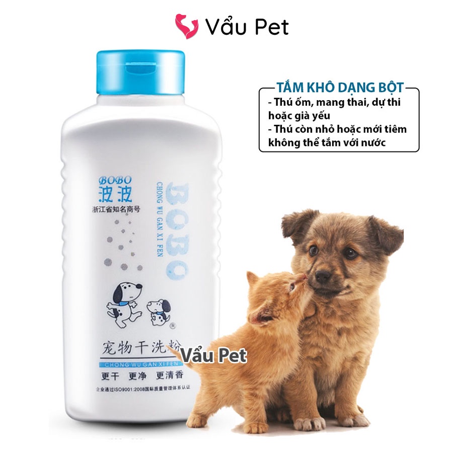 Sữa tắm khô cho chó, mèo, thỏ BOBO 170g - Bột tắm khô cho chó mèo Vẩu Pet Shop