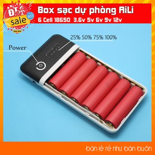 Box sạc dự phòng AiLi 18650 6 Cell 3.6v 5v 6v 9v 12v -Chưa pin