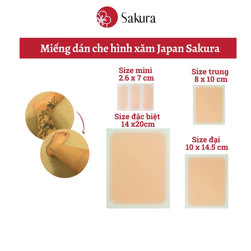 Miếng dán che hình xăm che sẹo Japan Sakura miếng dán che khuyết điểm nhiều màu, chống nước, nhiều size