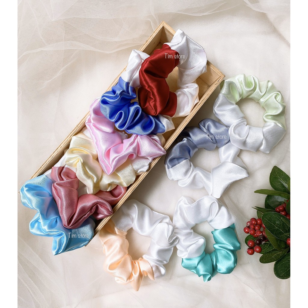 Cột tóc scrunchies satin 2 màu thời trang vải bóng loại đẹp TÍM STORE phụ kiện buộc tóc vải phong cách hàn quốc