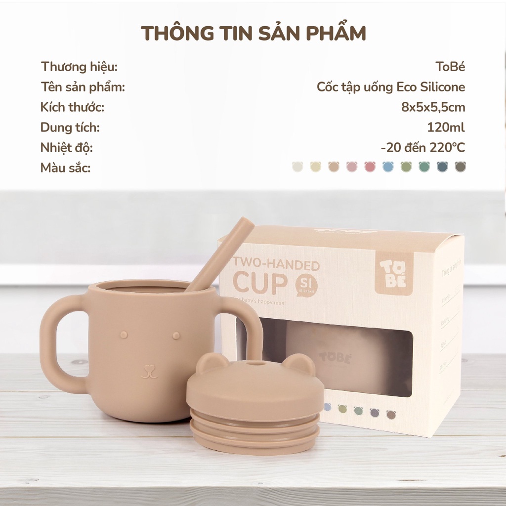 Cốc tập uống Silicone Tobé nhiều màu kèm ống hút cho bé