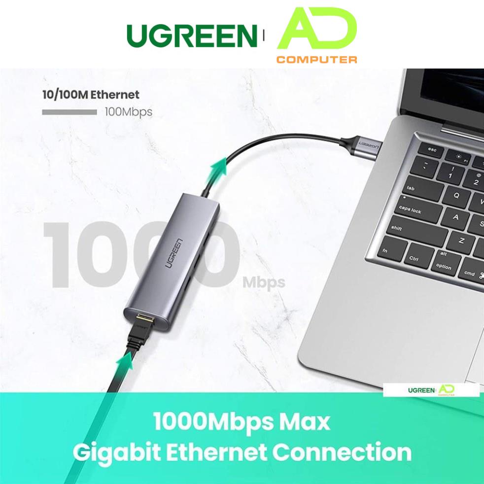 Bộ chuyển USB 3.0 sang LAN 1Gbps + Hub USB 3.0 3 cổng chính hãng UGREEN 60812 cao cấp