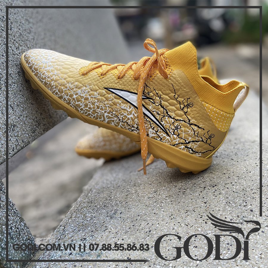 (size 40 - 44) Giày đá bóng cổ cao màu vàng - Giày bóng đá cổ thun sân cỏ nhân tạo khâu đế chắc chắn - Godi Sport