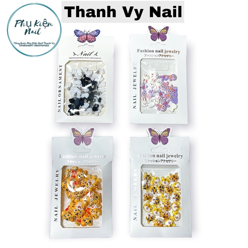 Charm nail hàn quốc trang trí, sét charm nơ, hoạt hình nail [Thanh Vy Nail]