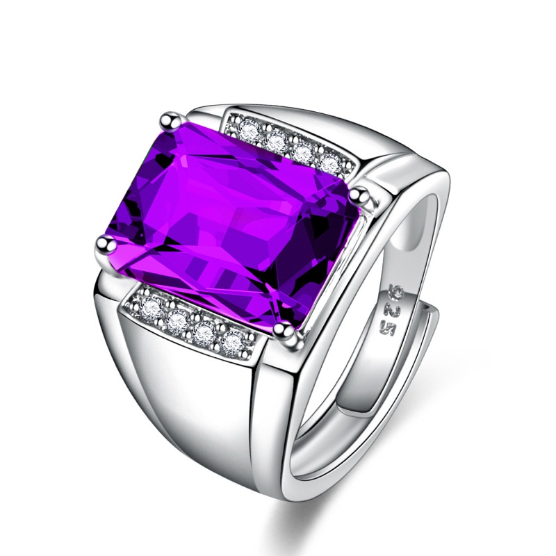 Nhẫn Mạ Bạc 925 Đính Đá Thạch Anh Tím Thời Trang Cho Nữ