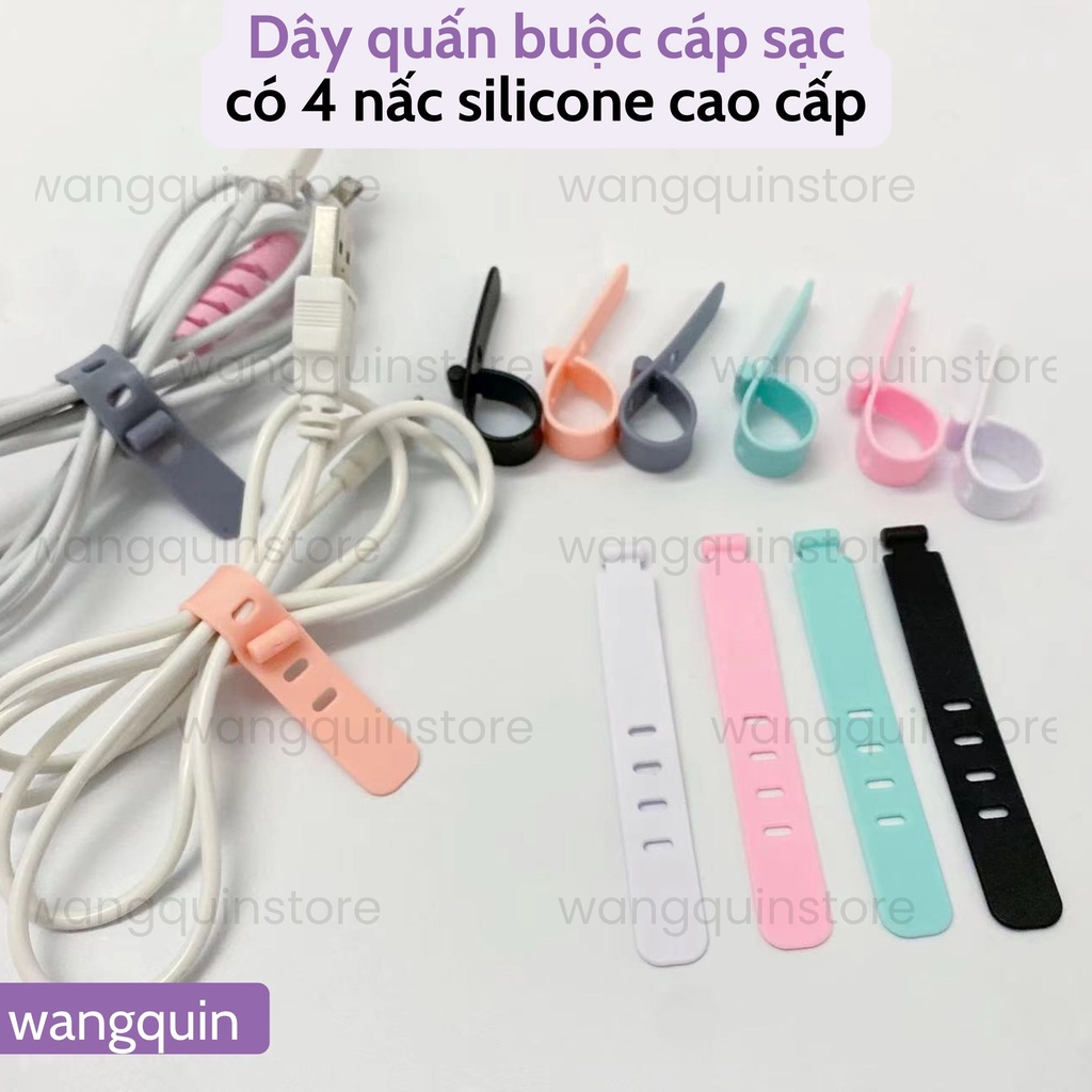 Bộ 4 Dây Quấn Cáp Sạc Tai Nghe Silicone cao cấp đủ màu chống rối gọn gàng 4 nấc tiện lợi khi sử dụng