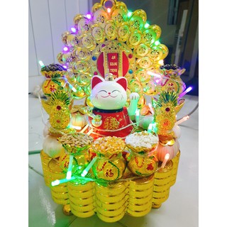 Tháp Tỏi Tháp Thần Tài Ông Địa Tháp mèo thần tài có đèn led Chiêu Tài Hút Lộc Chưng Ban Thần Tài