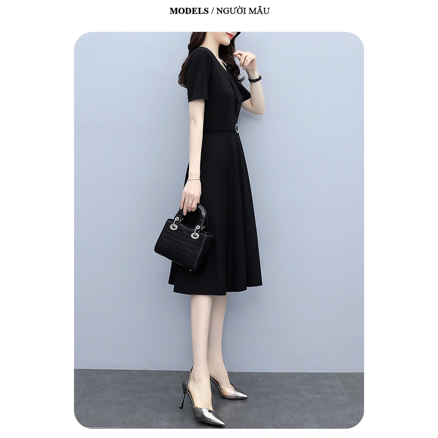 Đầm trung niên sang trong ngắn tay cho mẹ cao cấp co giãn bigsize dự tiệc thiết kế dáng suông đẹp T05 - WB WOMAN &amp; BEAUT