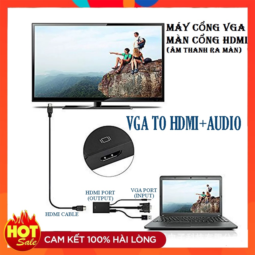 Cáp chuyển đổi HDMI sang VGA kèm dây audio 3.5-Bộ đầu chuyển cổng HDMI ra VGA giắc HDMI to VGA,dây máy chiếu