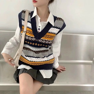 Áo gile len nữ thổ cẩm ullzzang Hàn Quốc