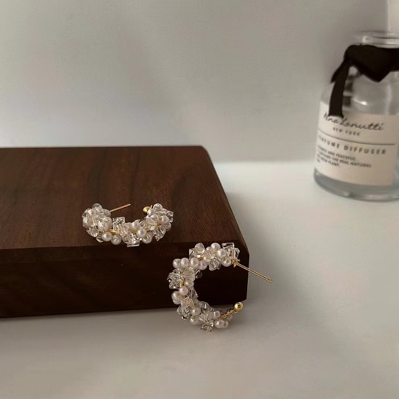 Bông Tai Mạ Bạc 925 Hình Chữ C Đính Pha Lê Sang Trọng Phong Cách Hàn Quốc