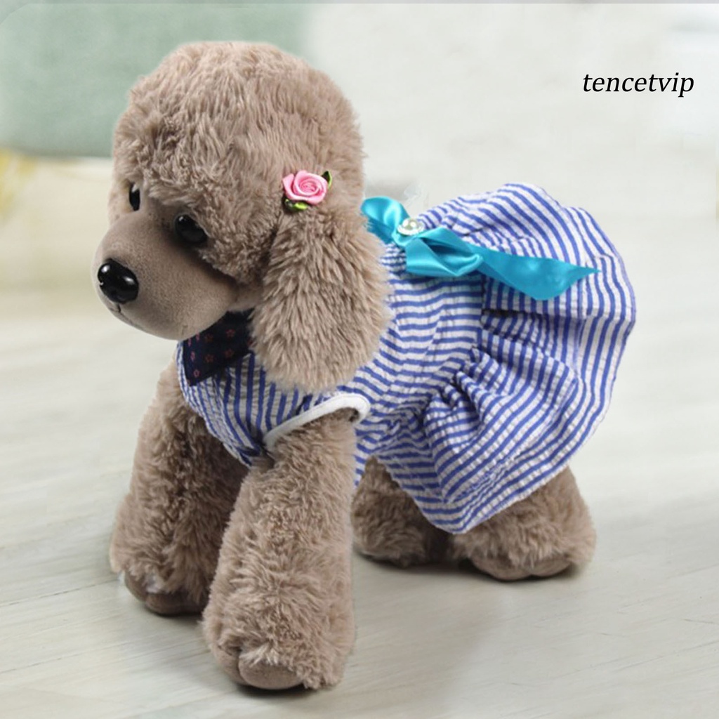 Đầm cotton kẻ sọc đính nơ phong cách thời trang xuân hè cho thú cưng