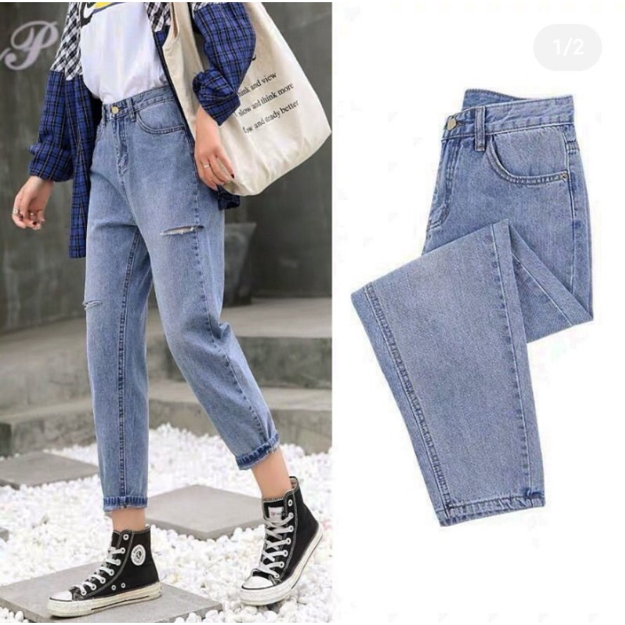 QUẦN BAGGY JEAN NỮ CAO CẤP HADI RÁCH GỐI PHẢI BE TRÁI CAO CỰC HOT-NL12387