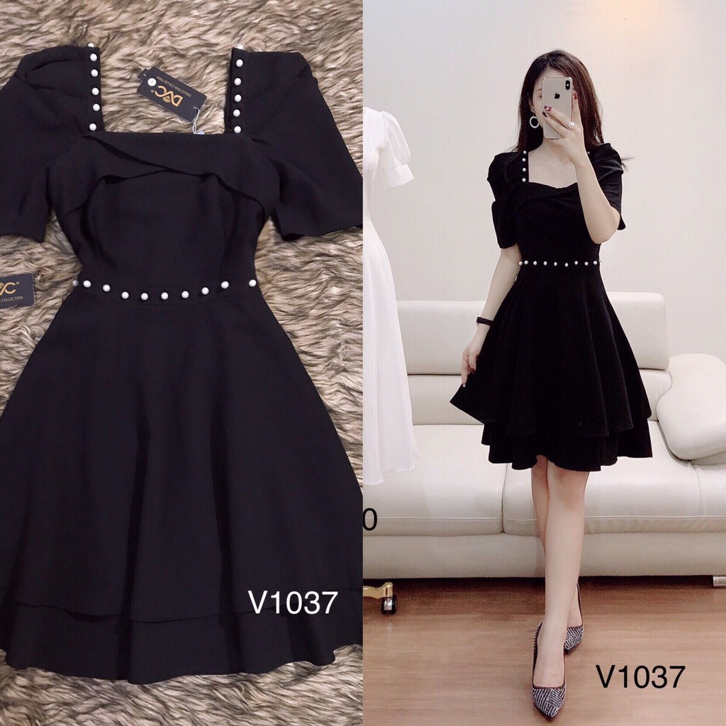 Váy đen đính ngọc eo V1037 - ChatFashion.vn (Kèm ảnh thật trải sàn do shop tự chụp) - HÀNG THIẾT KẾ