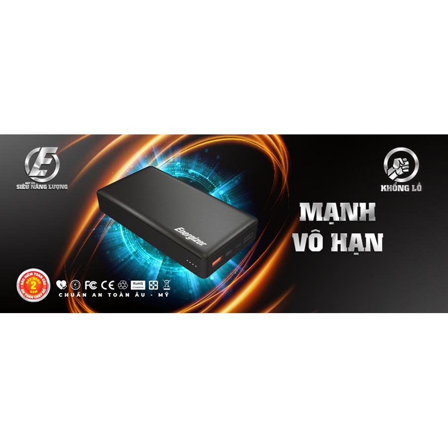 Pin sạc dự phòng Energizer Khổng Lồ - 20,000mAh, QC 3.0
