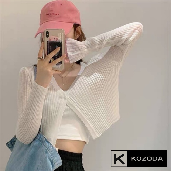 Áo len cadigan croptop 3 màu đen trắng kem phong cách hàn quốc mùa thu 2021 vintage Kozoda M65