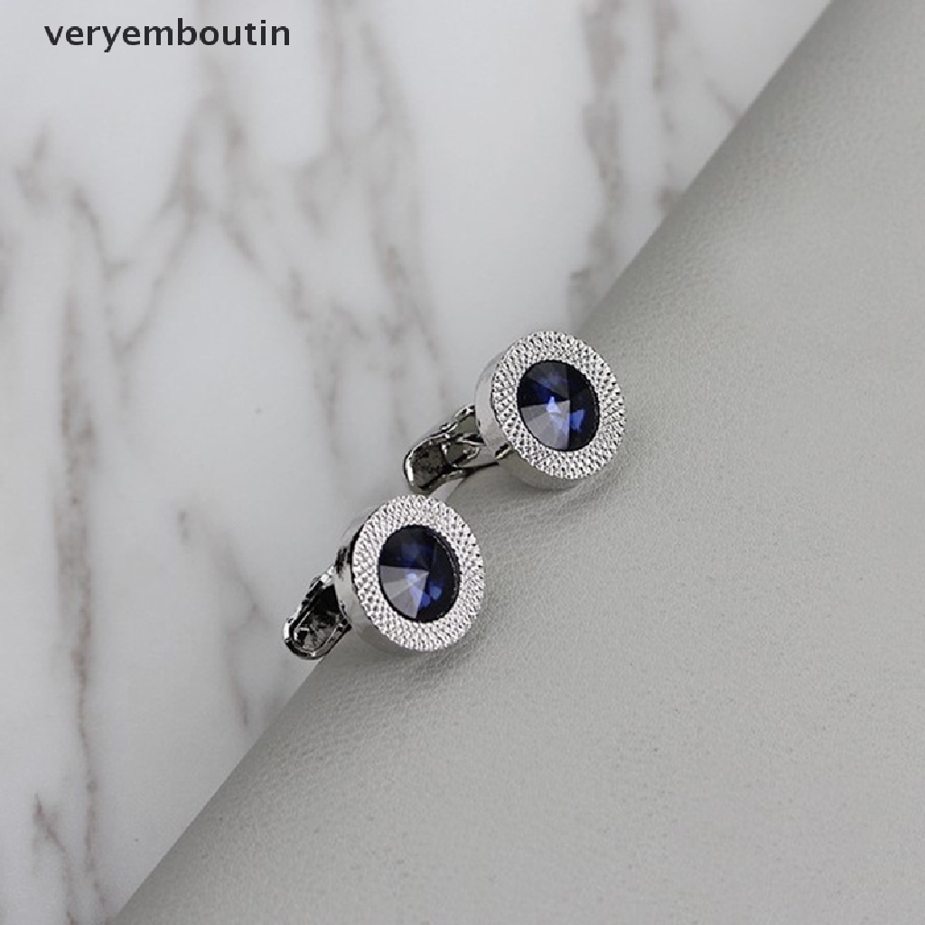 Nút cài cổ tay áo đính đá pha lê màu trắng phối xanh lam thời trang dành cho nữ