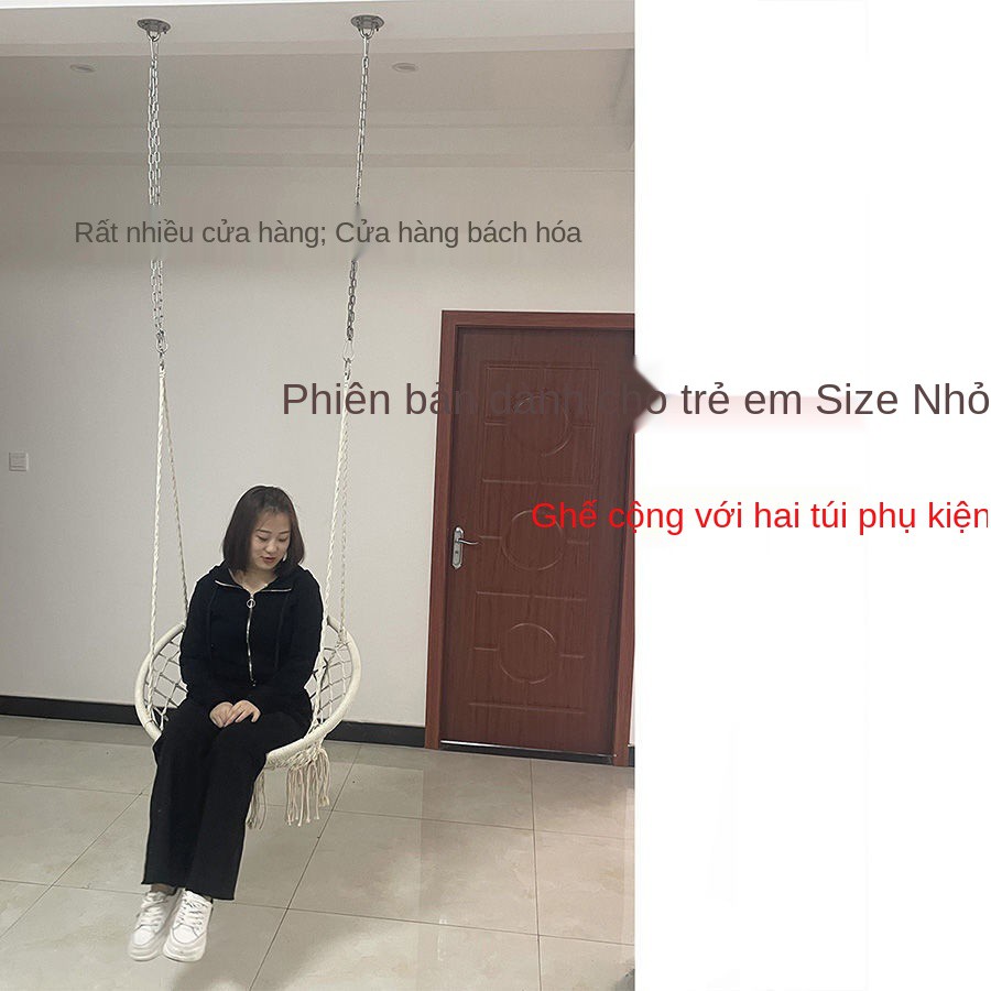 Ghế treo Bắc Âu màu đỏ ròng giỏ nôi dây bông dệt tua trong nhà đơn ban công lười xích đu