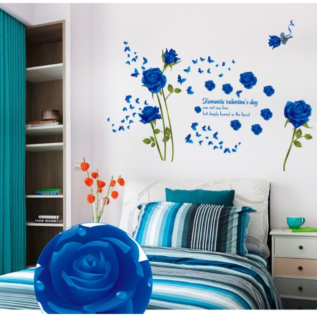 Decal trang trí tường - Hoa Hồng Xanh Nước Biển