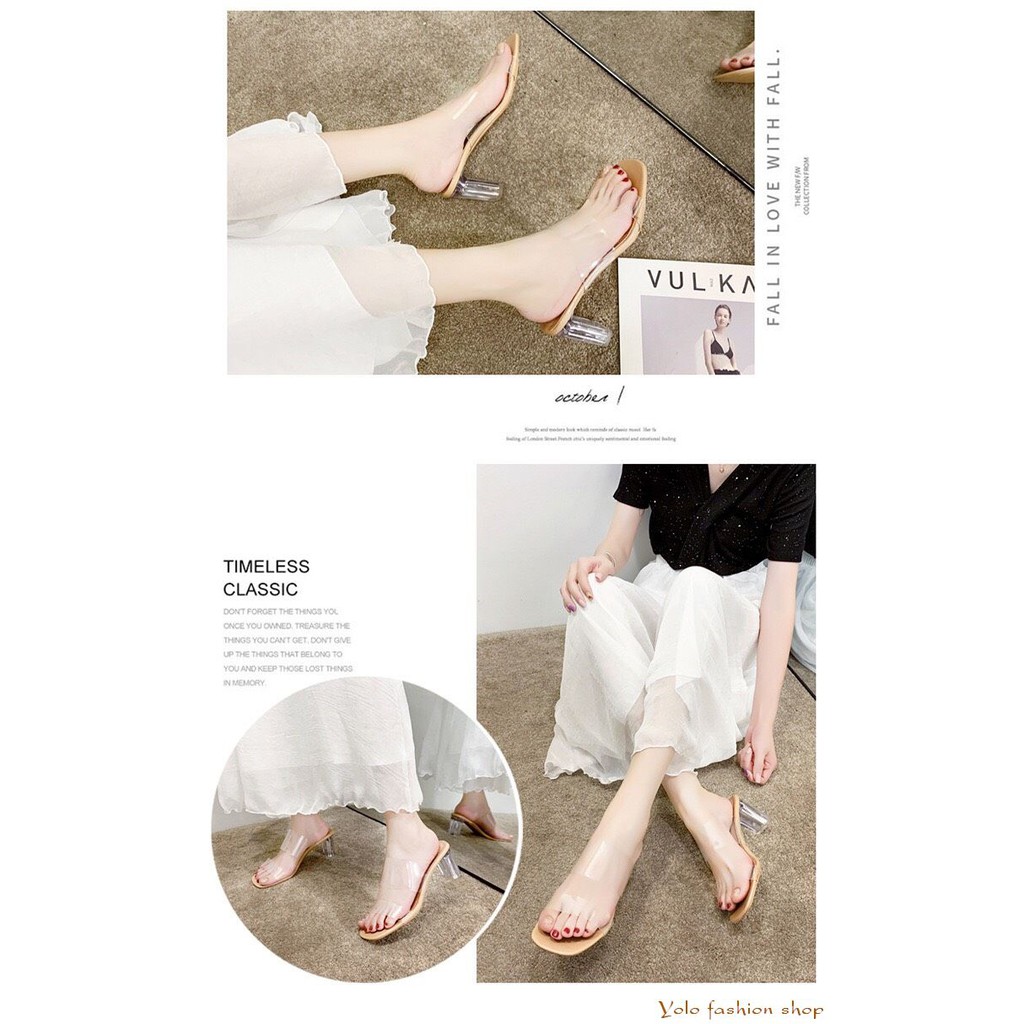Sandal nữ thời trang gót mica 7cm quai trong xinh xắn hàng Quảng Châu cao cấp CC06