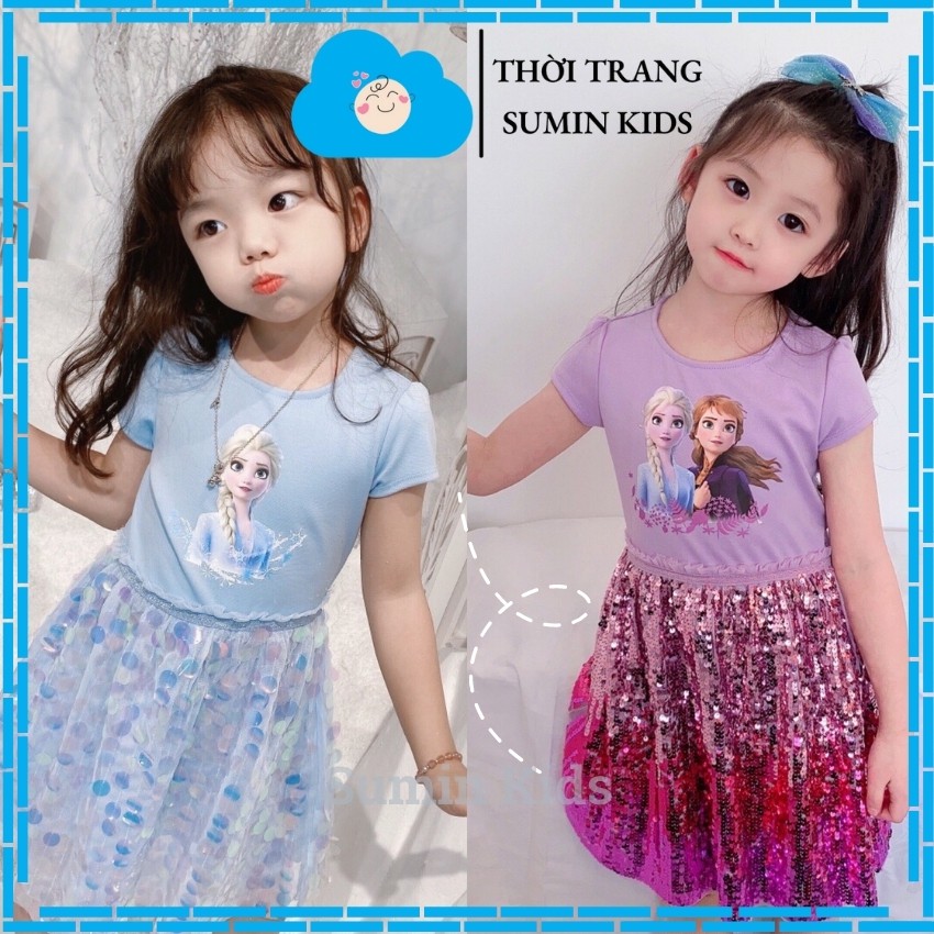 Váy elsa cho bé gái mẫu đầm công chúa elsa dài cho bé gái trang trí kim sa sành điệu cho bé 11-25kg SUMIN KIDS