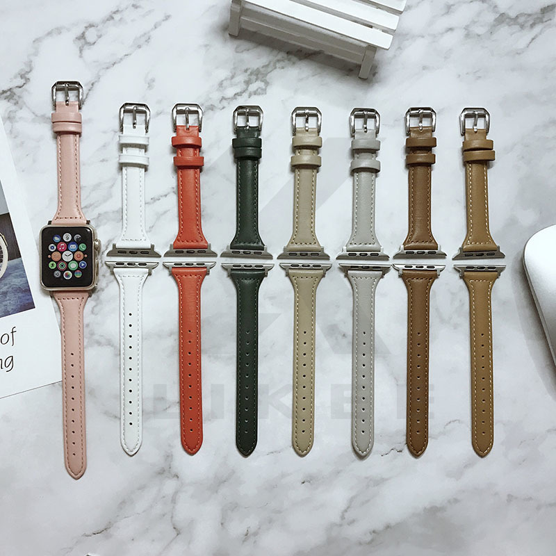 Dây đeo đồng hồ Genius Leather Slimming cho Apple Watch Dây đeo bằng da mỏng iWatch Band 38mm/40mm/41mm 42mm/44mm/45mm Dòng dây đeo cổ tay có thể thay thế siêu mỏng 7/SE/6/5/4/3/2/1 dành cho