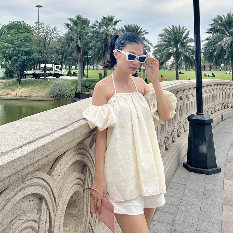 Áo babydoll tay phồng trắng/ be/ xanh bơ- Audrey Studio