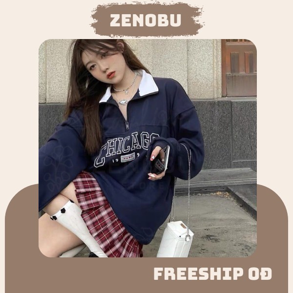Áo Sweater Nỉ Cổ Khóa In Hình CHICAGO 1994 ,Áo Thun Hoodie Nữ Dài Tay Cổ Bẻ Mẫu Mới Siêu Đẹp(Có clip và ảnh thật)