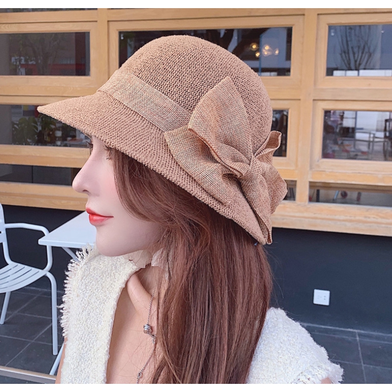 Fashionable bow-tie sun-resistant fabric hat for women