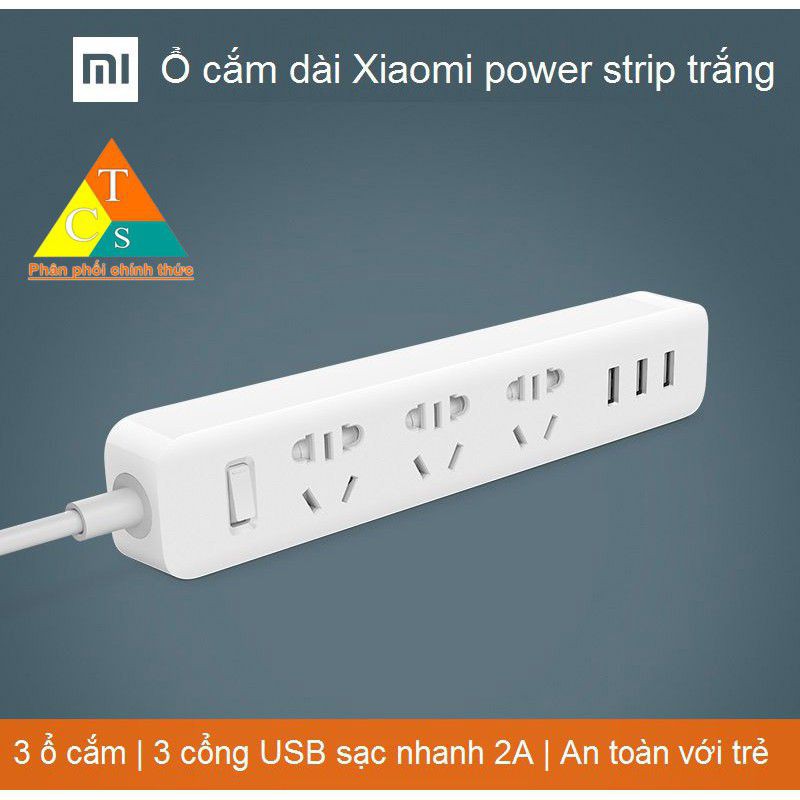 Ổ cắm 3 đầu tích hợp 3 cổng sạc nhanh USB 15W Xiaomi