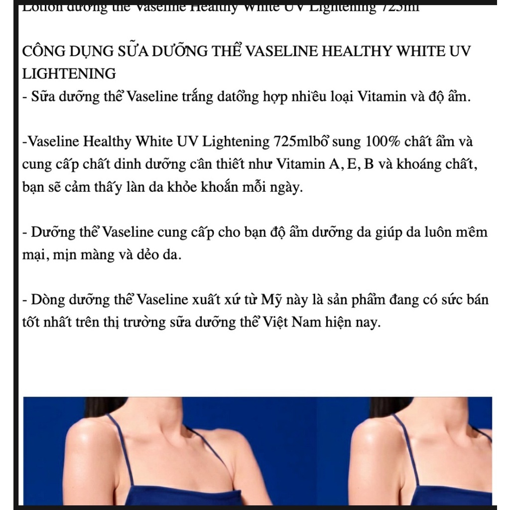 Sữa dưỡng thể Trắng Da Vaseline Healthy Bright Dally 725ml mẫu mới hàng Mỹ dưỡng ẩm sâu, thấm nhanh Mẫu mới năp xanh