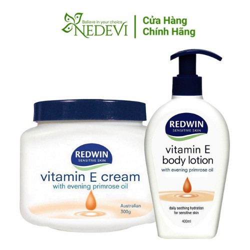 Dưỡng Thể Vitamin E Redwin Có Chứa Tinh Dầu Hoa Anh Thảo Cấp Ẩm, Làm Sáng Da Body Cream - NEDEVI Chính Hãng