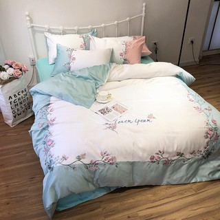 Set chăn ga gối lụa lohem ipsum xan mint 4 món