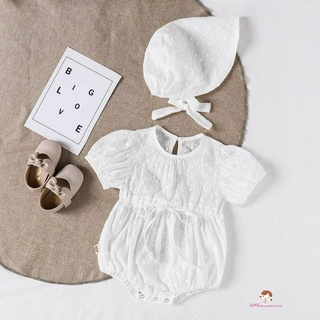 Set áo liền quần phối ren + mũ cho bé sơ sinh