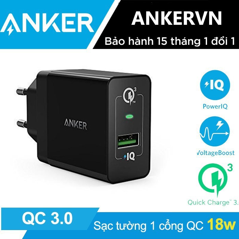 Sạc ANKER PowerPort+ 1 Cổng 18w Quick Charge 3.0 Có PowerIQ – Hãng Phân Phối Chính Thức
