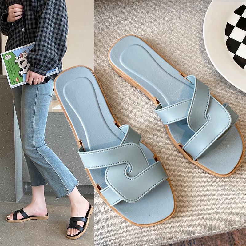 Dép nữ HM quai chéo, Dép chữ H xoắn lê nữ đế bệt thời trang đi chơi chống trơn trượt DH4X