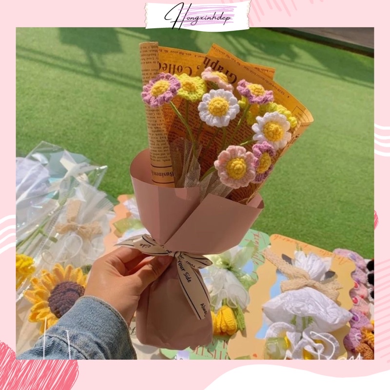 Hoa Cúc Daisy Bằng Len Handmade Tặng Người Yêu, Hoa Cúc Decor Trang Trí
