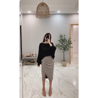Chân váy dạ kẻ khuy cao cấp