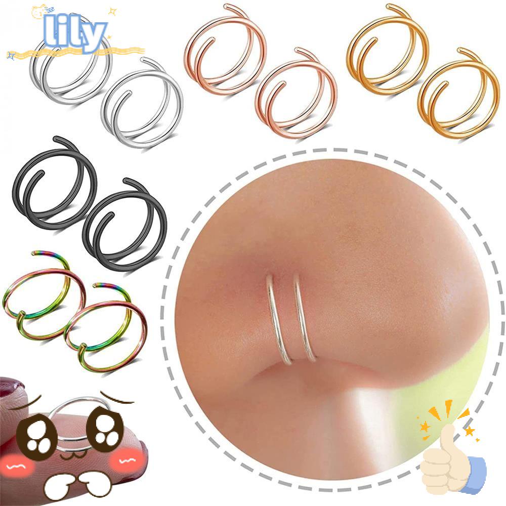 ☆LILY☆ Piercing Jewelry Piercing Spiral Nose Ring|Color Punk Style Double Hoop Nose Ring Fashion Accessories|Color Jewelry Gift for Women Men Piercing Earrings/Multicolor