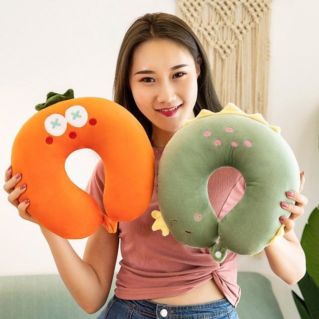 Gối Cổ Chữ U Thêu Họa Tiết Hoạt Hình Bảo Vệ Cột Sống Cho Bé